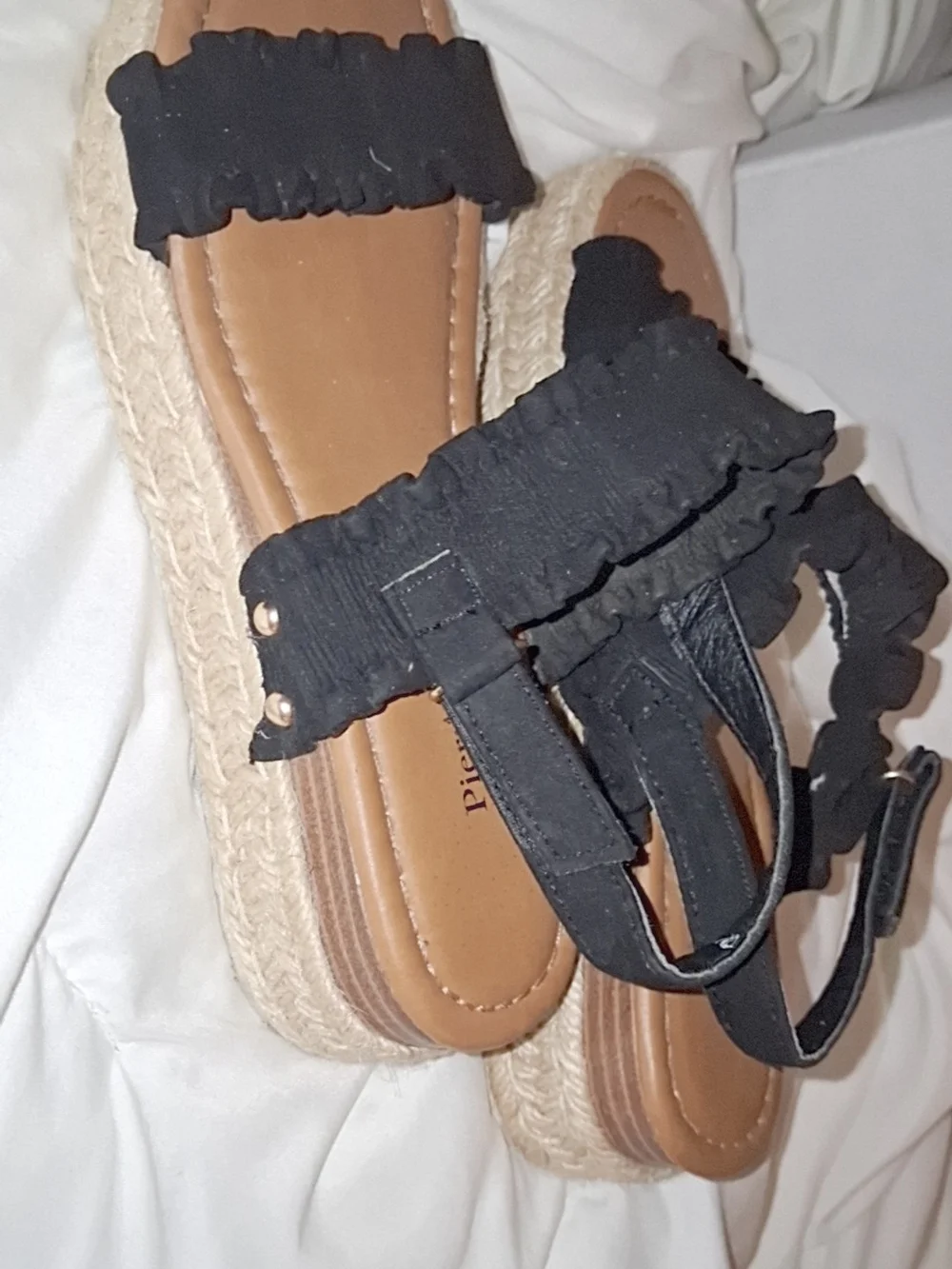Pierre Dumas Black Ruffle Espadrille Platform Sandals